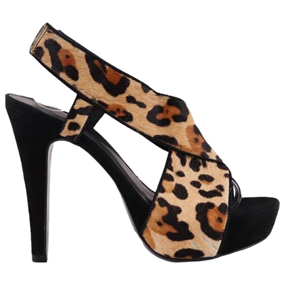 Diane Von Furstenberg Zia Cheetah Heels Calf Hair Criss Cross Slingback - size 7 - Picture 2 of 8